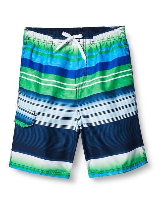 Kanu Surf Boys' Echo Quick Dry UPF 50+ Beach Swim Trunk, Victor Navy/Green, 3T