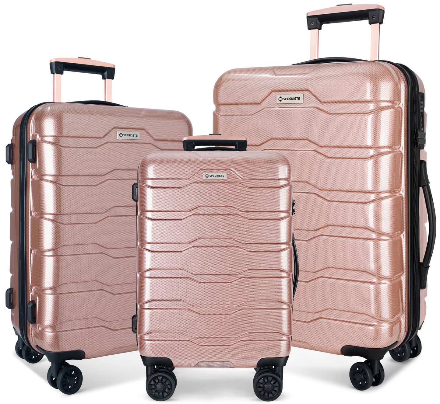 Speskiste 3 Piece Luggage Set, PC+ABS Lightweight Suitcase Sets with Spinner Wheels, Hardshell Luggage Sets with TSA Lock RoseGold (20/24/28)