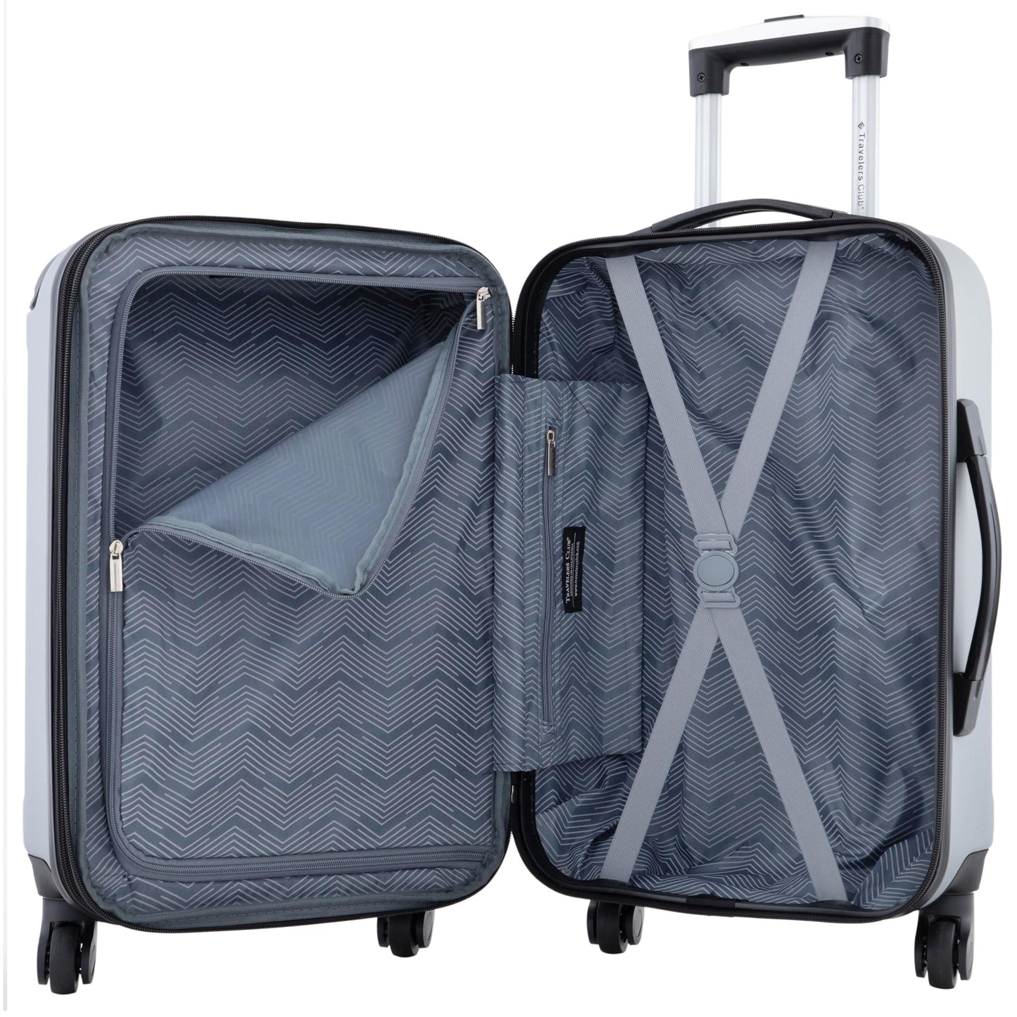 Travelers Club Chicago Hardside Expandable Spinner Luggages, Silver, 20" Carry-On