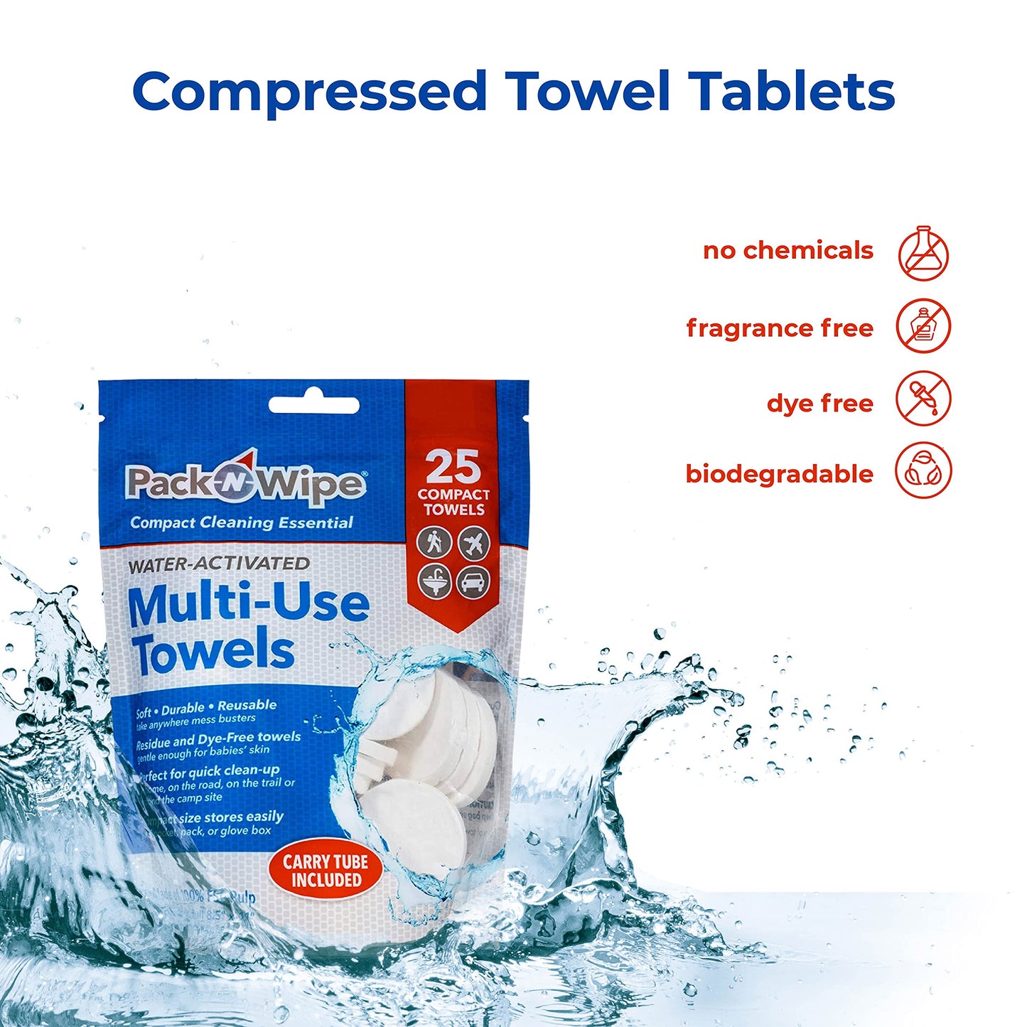 Pack-n-Wipe Compressed Disposable Towels - Soft, Durable, Reusable - Travel, Home, Outdoor Hand Towels - 8.5” x 11” - 25 Count (PNW-4)