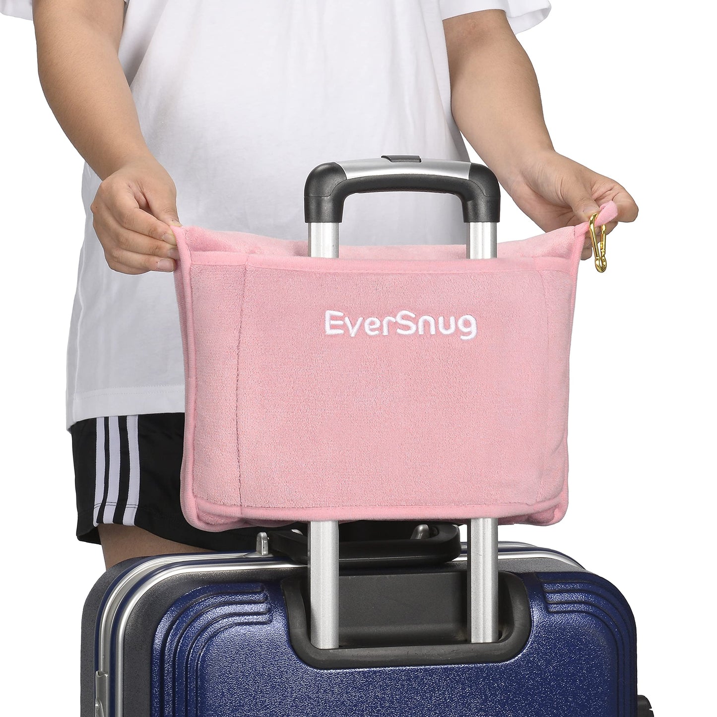 EverSnug Travel Blanket and Pillow - Premium Soft 2 in 1 Airplane Blanket with Soft Bag Pillowcase, Hand Luggage Sleeve and Backpack Clip (Light Pink)