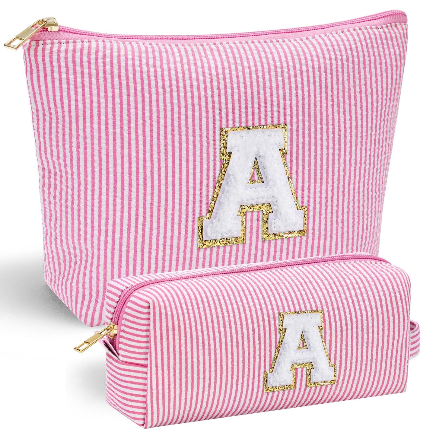 YOOLIFE Graduation Gifts Personalized Initial Cute Pink Cosmetic Makeup Bag Make Up Bag Travel Toiletry Bag for Her Mom Girlfriend Wife Teacher Birthday Gifts for Women Skincare for Girls 10-12 A